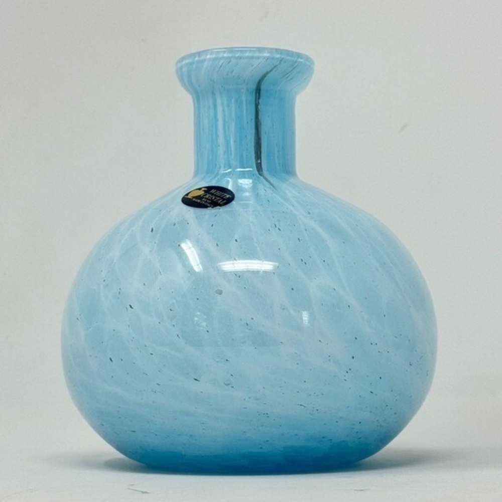 White Cristal 6" Vase HAND BLOWN Made In Italy with Original Tag Art Glass